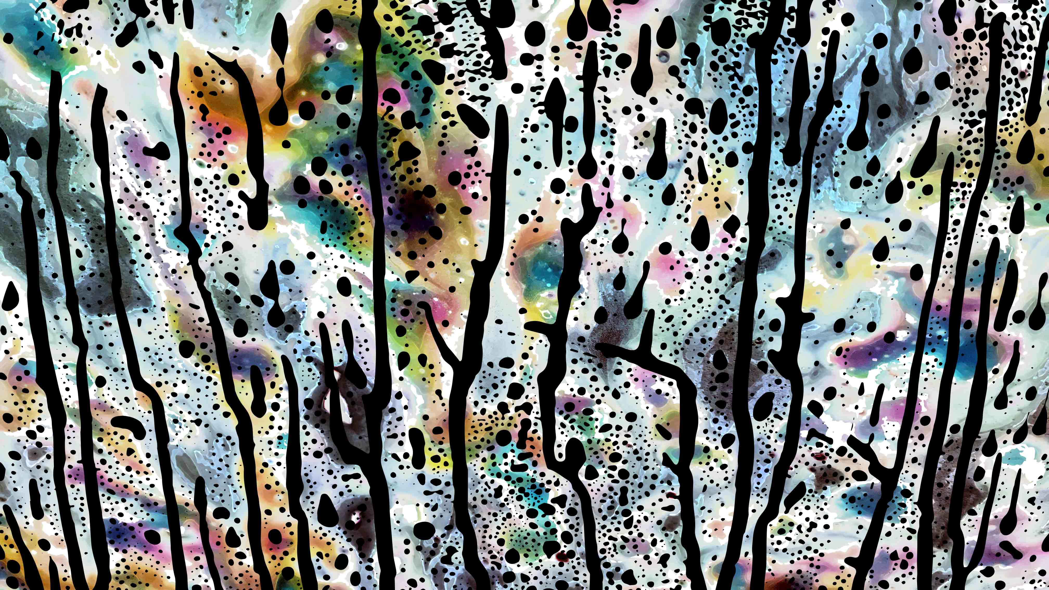 An abstract photographic expressionist piece depicting black streaks with colorful outlines on a white background (it's better than it sounds, i swear)
