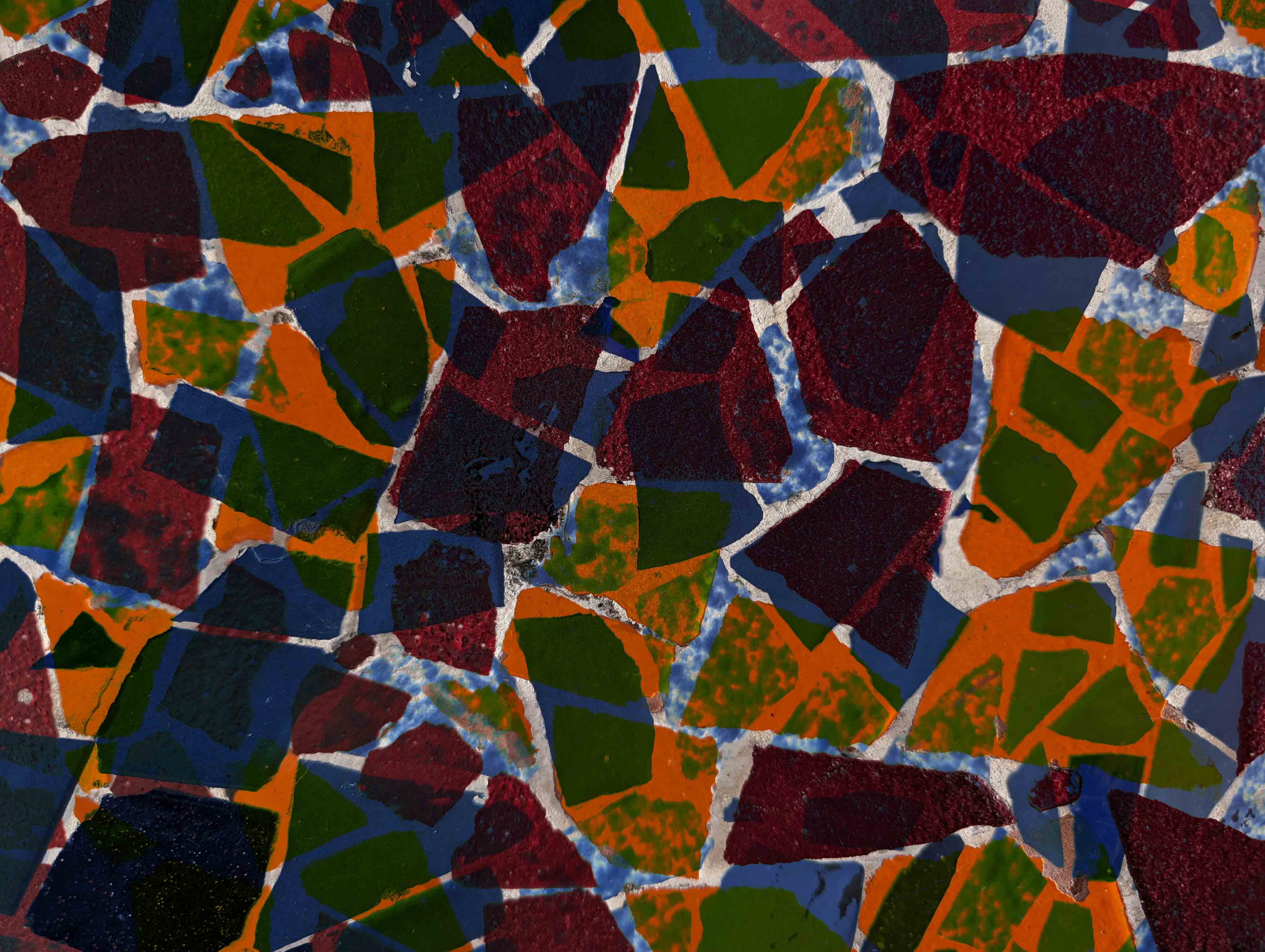 two parts of a mosaic in Parque del Amor overlaid on one another and reworked
